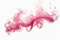 A thin wisp of pink color smoke isolated on white background abstract art