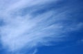 Thin wispy cirrus clouds seen against blue sky