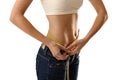 Thin woman measuring waistline size