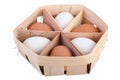 Thin wood egg box with six eggs