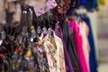 Things are clothes on hangers in a trendy clothes store. Clothes on a hanger in a fashion boutique. Selective focus Royalty Free Stock Photo