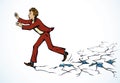 When things get hard, don`t stop! A man runs on breaking ice. Vector drawing Royalty Free Stock Photo