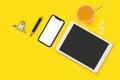 Things on my desk , mobile devices mockup flat lay Royalty Free Stock Photo