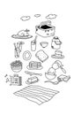 Things about of picnic doodle artline black white Royalty Free Stock Photo