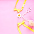 things, staff, accessories for newborn baby on pink background