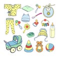 Things and toys for babies icons set