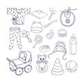 things and toys for babies icons set