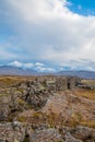Thingvellir National Park in Iceland canyon between continents cutting through landscape Royalty Free Stock Photo
