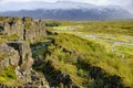 Thingvellir National Park, Iceland: Rift valley between the North American and Eurasian tectonic plates Royalty Free Stock Photo