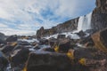 Thingvellir waterfall, glacial national park in Iceland