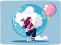smart girl thinking with big bubble. Royalty Free Stock Photo