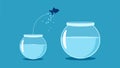 Think big and ambitious. The fish jumped from the small fish bowl to the big fish bowl vector Royalty Free Stock Photo