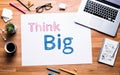 Think big and creativity concepts with text on white paper Royalty Free Stock Photo