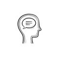 Think bubble in humans head hand drawn outline doodle icon.