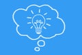 Think bulb speech bubble cloud shaped on blue sky Royalty Free Stock Photo