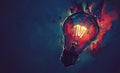 Think different, a creative idea for a colored light bulb explosion with paint and shards. Business, ideas, and Royalty Free Stock Photo