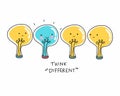 Think different lightbulb cartoon doodle vector illustration