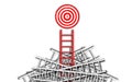 Think different and stand out from the crowd. ladder target concept. red ladder stand out from the rest in order to reach his goal