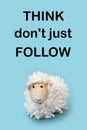 Think on your own Message A sheep on a cyan background Royalty Free Stock Photo