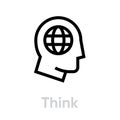 Think Globe Planet. Editable line vector. Simple isolated single sign.