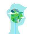 Man with green planet in head for environment care Royalty Free Stock Photo