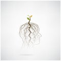 Think green concept. Tree of green idea shoot grow on human head