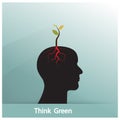 Think green concept. Tree of green idea shoot grow on human symbol. business and green industrial idea.