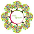 Think green eco concept. Colored tree Vector illustration. Royalty Free Stock Photo