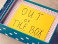 Think out of box concept yellow card Royalty Free Stock Photo