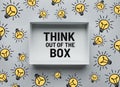 Think out of the box concepts with text in box and lightbulb drawing sign element Royalty Free Stock Photo