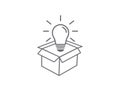 Think outside the box. Bright lightbulb. Creative idea concept. startup business. Line icon. Vector illustration Royalty Free Stock Photo
