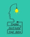 Think outside the box concept with lightbulb and head Royalty Free Stock Photo