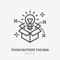 Think outside the box flat line icon. Creative solution vector illustration. Thin sign of innovation, business logo Royalty Free Stock Photo