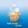 Think outside the box illustration. Box with laps and lights.