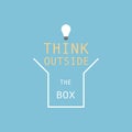 Think outside the box outline stoke and the lightbulb flat icon.