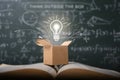 Think outside the box on school green blackboard . startup  education concept. creative idea. leadership Royalty Free Stock Photo