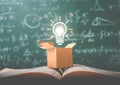 think outside the box on school green blackboard . startup education concept. creative idea. leadership Royalty Free Stock Photo