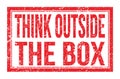 THINK OUTSIDE THE BOX, words on red rectangle stamp sign