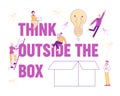 Think Outside Concept. People Creative Idea Development, Business Characters around of Huge Box Working on Laptops Royalty Free Stock Photo