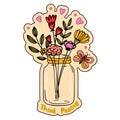 Think positive printable sticker. Bouquet of flowers in jar. Inspiration handwritten slogan for planner