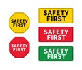 Think safety first logo, icon, symbol. Vector eps sign. Safety First octagonal and rectangular shape. Industrial sign. Yellow Royalty Free Stock Photo