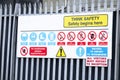 Think safety sign board at construction building site entrance Royalty Free Stock Photo