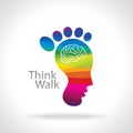 Think walk concept, vector with brain