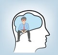 Thinker. A businessman sits in the head. vector illustration.