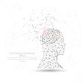 Thinker man head and brain digitally drawn low poly triangle wire frame.