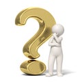 Thinking 3d guy - Gold question mark Royalty Free Stock Photo