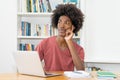 Thinking african american male student at computer Royalty Free Stock Photo