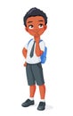 Thinking African American school boy. Cartoon vector illustration.