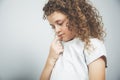 Thinking baby girl curly hair Royalty Free Stock Photo