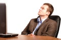 Thinking business man with laptop - smart casual Royalty Free Stock Photo